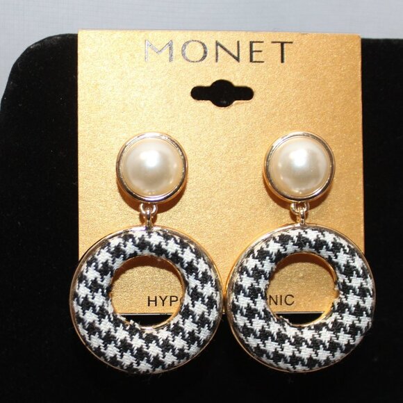 NWT Monet Pearl and Herringbone Loop Earrings - Picture 2 of 6